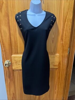 Lascana Classic Black V-Neck Eyelet Shoulder Dress